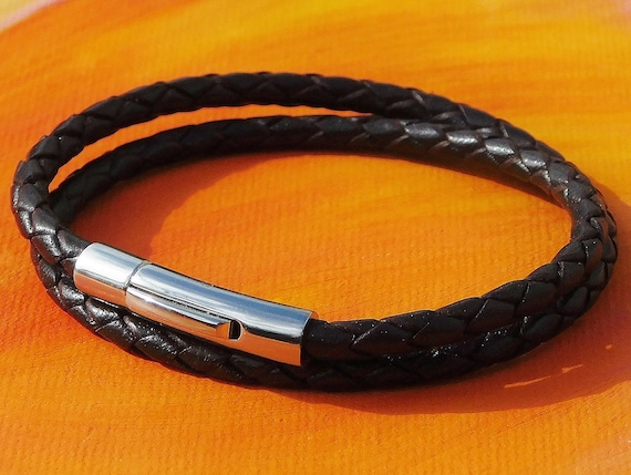 Damen/Herren 5mm Dunkelblau Leder & Sterling Silber Armband Von Lyme
