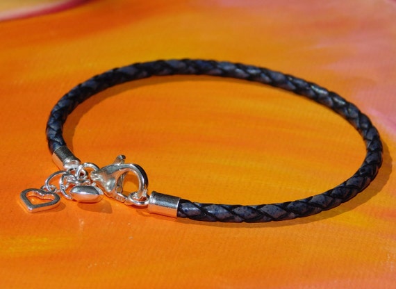 Mens//Ladies 4mm Grey-Brown leather /& stainless steel bracelet by Lyme Bay Art