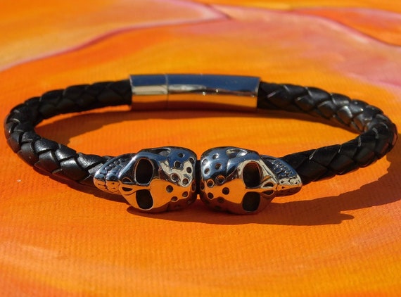 Pulsera Homem Pulsera Hombre De Piel Para Negro - Correa De Cuero Auténtico Trenzado, Pulsera Enrollable Ancha Con Cierre Magnético, Cuero Pulseira Homem