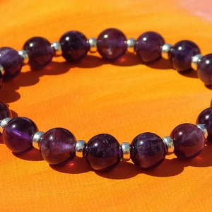 Mens / ladies 8mm Natural Amethyst Gemstone and Sterling Silver Bracelet by Lyme Bay Art.