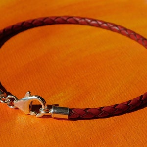 Mens / ladies 3mm Red Braided leather & sterling silver bracelet by Lyme Bay Art.