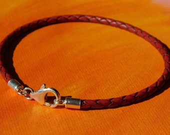Mens  ladies Chunky 6mm Purple Braided leather & sterling silver bracelet by Lyme Bay Art.