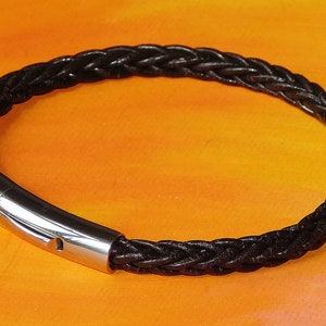 Mens / ladies 4mm Brown Braided leather & stainless steel bracelet by Lyme Bay Art.
