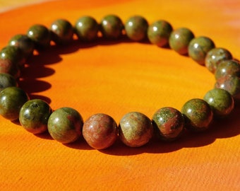 Bracelet Perles Jaspe Unakite Pierre Naturelle Sur Mesure - Homme Ou Femme Neuf