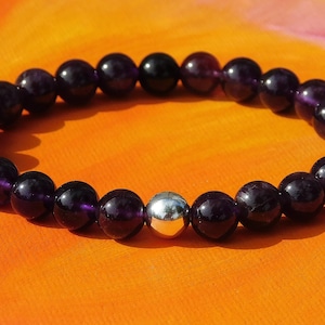 Mens / ladies 8mm Natural Amethyst Gemstone and Sterling Silver Bracelet by Lyme Bay Art.