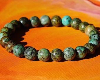 Mens / ladies 8mm Natural African Turquoise Gemstone Beaded Bracelet by Lyme Bay Art.