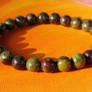 Mens / ladies 8mm Natural Dragon&#39;s Blood Jasper Gemstone Beaded Bracelet by Lyme Bay Art.