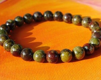 Mens / ladies 8mm Natural Dragon&#39;s Blood Jasper Gemstone Beaded Bracelet by Lyme Bay Art.