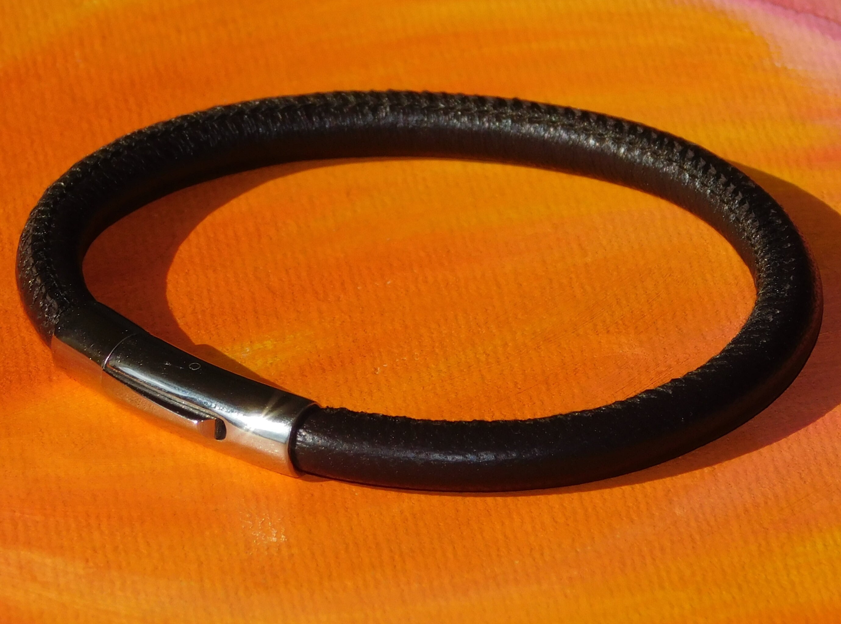 Bracciale In Pelle Nappa Marrone E Acciaio Inox Da 4mm - Lyme Bay Art, Fatto A Mano Su Ordinazione