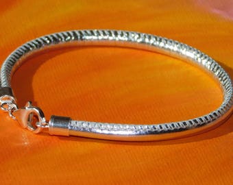 Mens / ladies 4mm Metallic Silver Nappa leather & sterling silver bracelet by Lyme Bay Art.