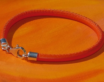 Homme / dames 4mm Orange Nappa cuir &bracelet en argent sterling par Lyme Bay Art.