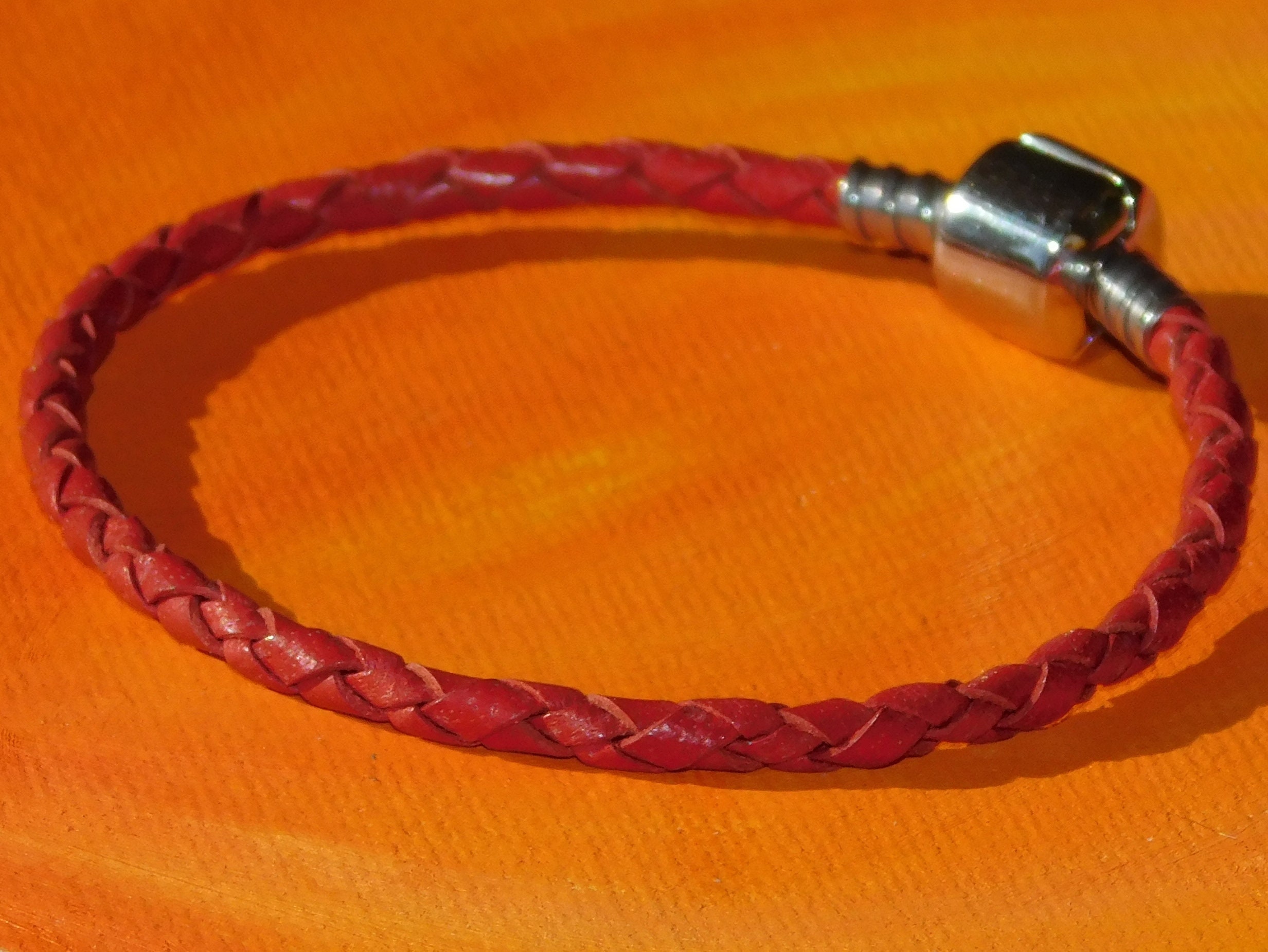 Ladies 3mm Red Braided leather & stainless steel European | Etsy