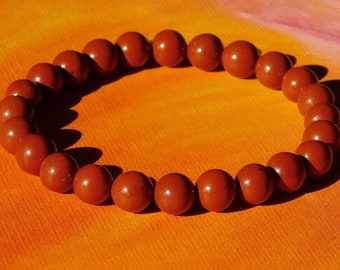 Mens / ladies 8mm Natural Red Jasper Gemstone Beaded Bracelet by Lyme Bay Art.