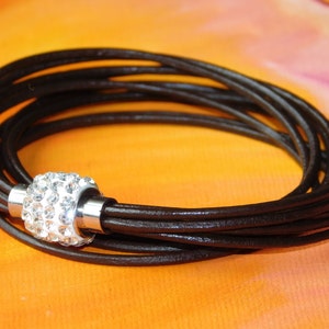 Ladies / womens Brown leather multi-strand, wraparound bracelet with a stainless steel magnetic clasp by Lyme Bay Art.