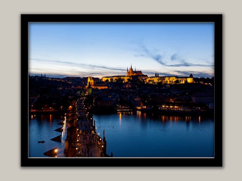 photo Original Prague download DIGITAL DOWNLOAD Prague/'s Charles Bridge at dusk Travel images Prague nightime image Czech Rep