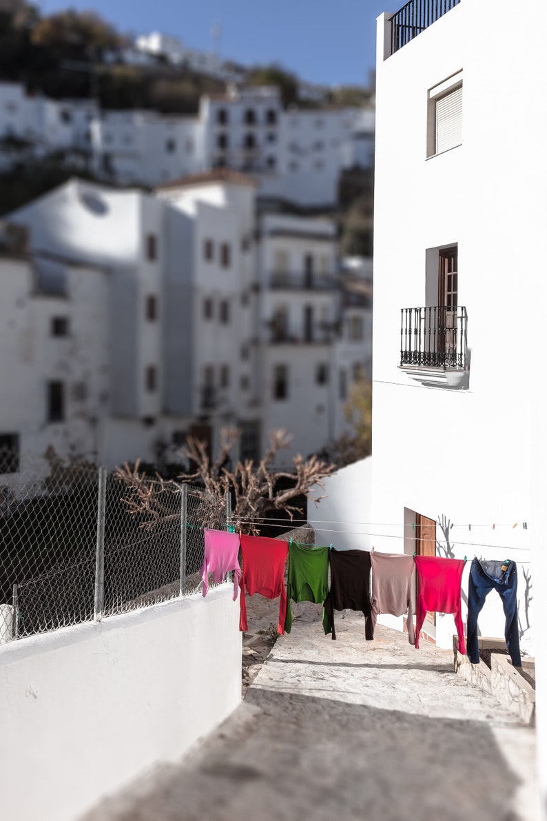 Pueblo Blancos Costa del Sol art Original Spain images DIGITAL DOWNLOAD Colourful Clothes line in an Andalusian White Villages