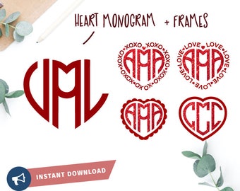 Valentine SVG Heart Monogram svg Cricut Silhouette pdf png dxf Cut File SVG, Heart Monogram Font SVG Valentines Day svg