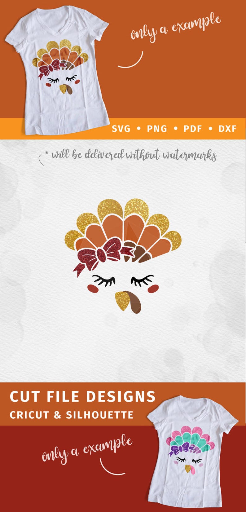 Download Turkey Face SVG with bow Cricut Silhouette pdf png svg dxf | Etsy