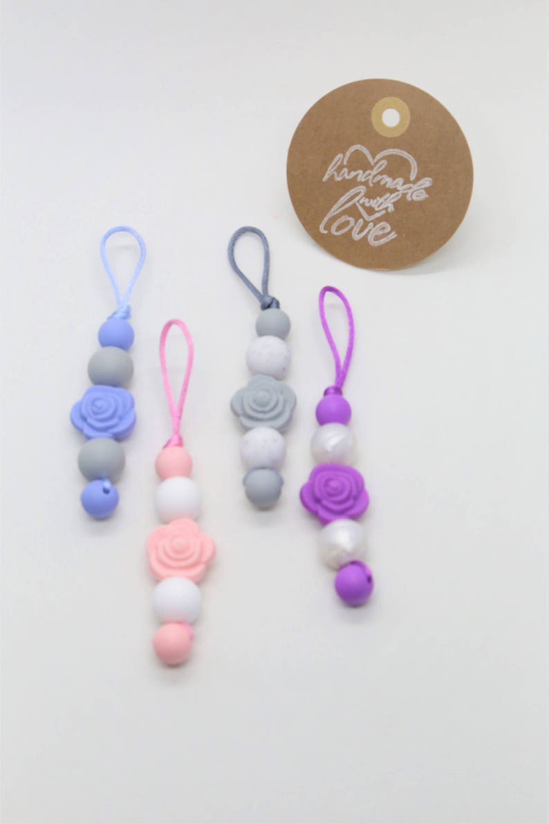 Zipper Pull Key Chain Key Ring Fidget Toy Rose Bead Chew Etsy