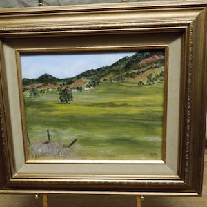 Vintage Expansive California Rural landscape Small painting on panel monogrammed