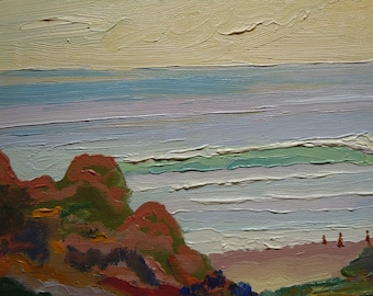 Contemporary California Seascape Plein Air Painting signed Topalski Oil on stretched canvas