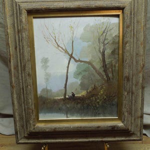 Vintage Mid 20th Century European Oil on Copper Painting Pastoral Scene Signed by Artist