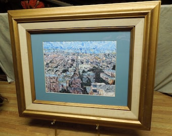 Mixed Media Abstract Cityscape San Francisco Bay Area Art Vintage
