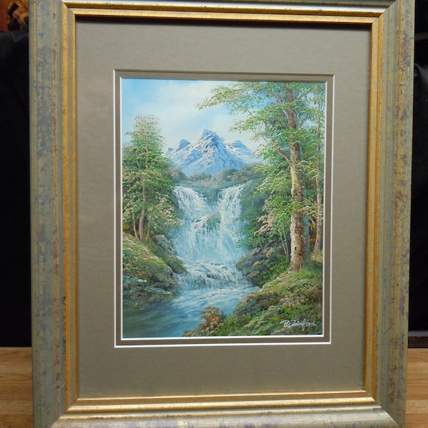 Oil on Canvas Signed R. Danford Vintage Studio Painting Alpine Waterfall Painting Small to Mid Sized Original