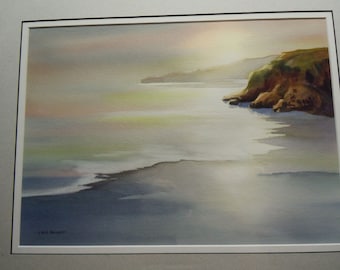 Listed California Artist Original Watercolor by Mike &quot;M.E.&quot; Bailey Plein Air Seascape
