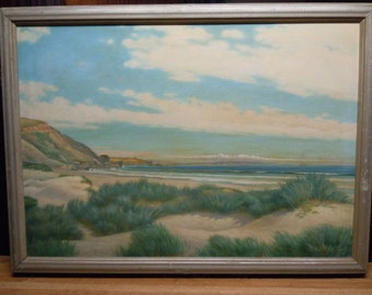 Large Eames Era Superb Seascape Oil on Stretched Canvas Signed Schneider dated 1941 AWESOME!