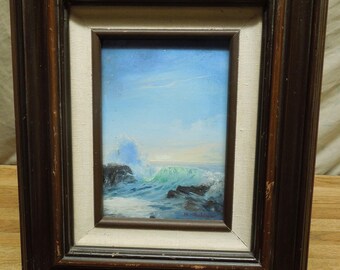 Small Framed Seascape W.E. Mashburn (20th C, California)  Painting on Masonite