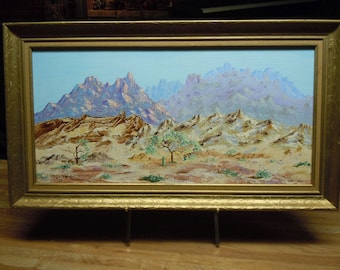 Vintage 1970&#39;s Acrylic on Masonite Desert Landscape Painting Signed K. Slaughter