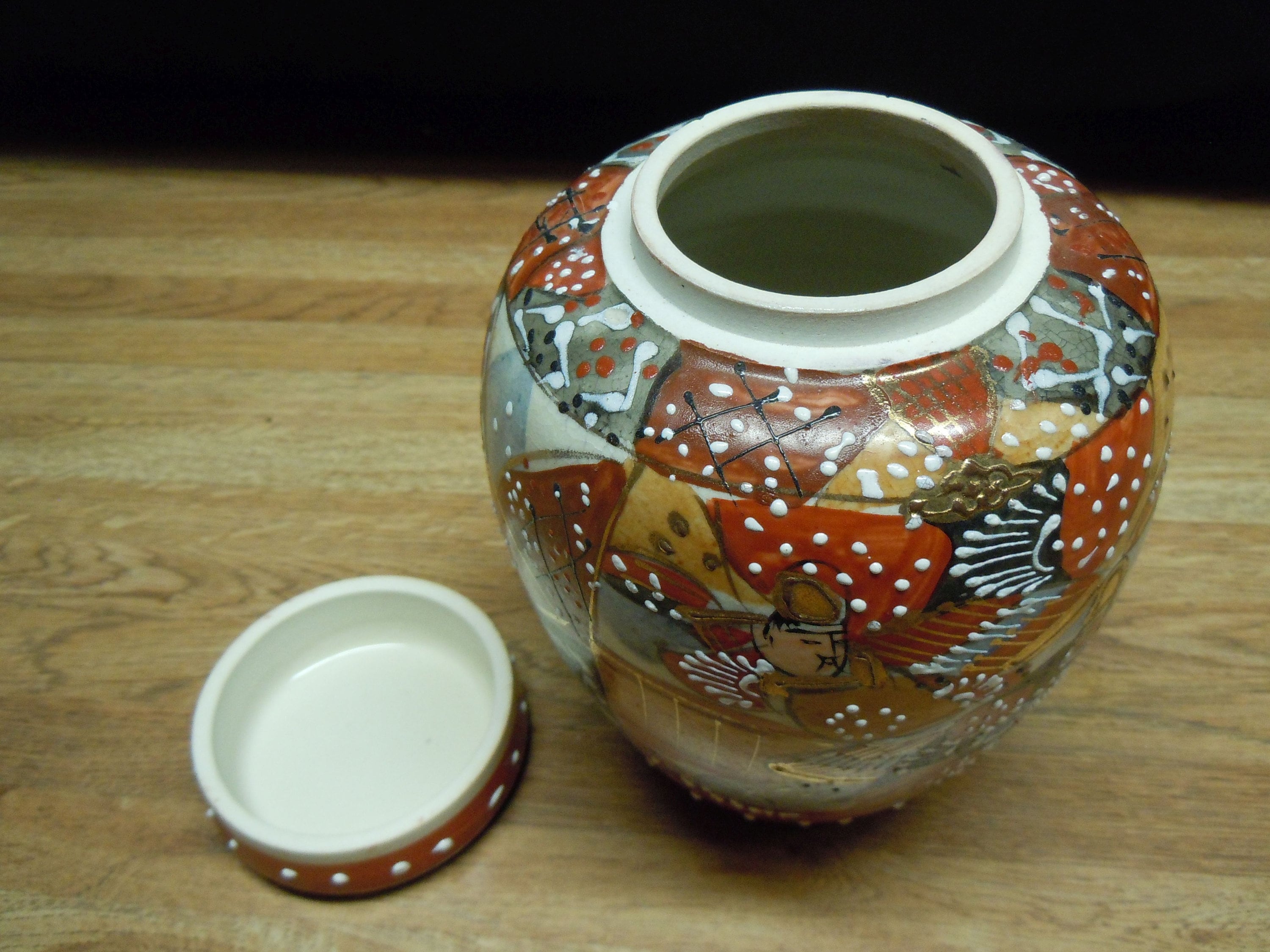 Antique Satsuma Jar with Lid Moriage Early 20th C Etsy