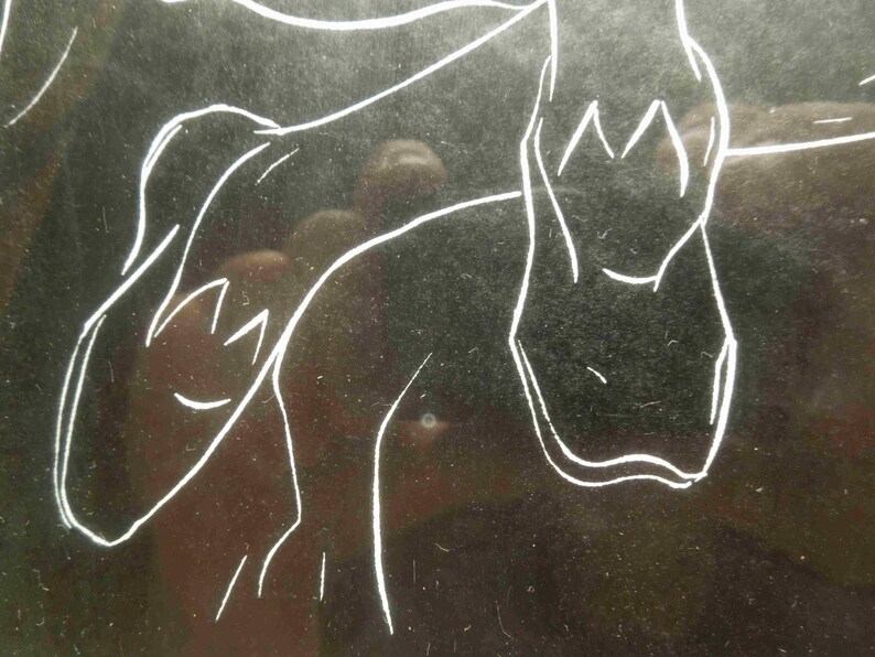 May include: A minimalist line drawing in white on a dark background. The artwork depicts a stylized figure, possibly a person or animal, with simple lines defining the form. The style is reminiscent of a sketch.