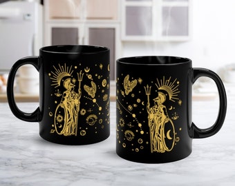 Greek Gods mug, Athena Greek mythology coffee mugs, Artemis Apollo black mug, Hermes Greek myth tea cups, Hades mythology novelty gifts 11oz