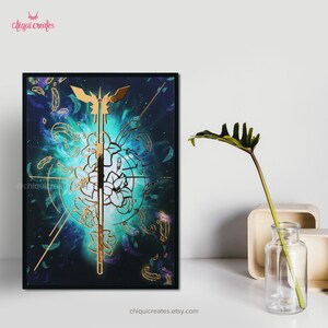 Impression d'art Final Fantasy 7 Aerith Gold Foil, Final Fantasy VII Remake FF7 Aerith Gainsborough FFVII A4 11 x 14, cadeaux pour gamer girl de joueurs de RPG image 4