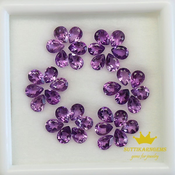 4x3 MM Natural Purple Amethyst Pear Shape Loose Gemstone Lot , Natural Gemstones AAA+ Quality