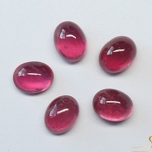 5 Oval Ruby Cabochons: Red Glass Filled Gemstones (8x6 MM, 10.85 Ct)