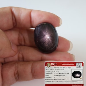73.40 Ct No Heated Natural Star Ruby Dark Purplish Red 6 Rays Oval Cabochon with Certificate