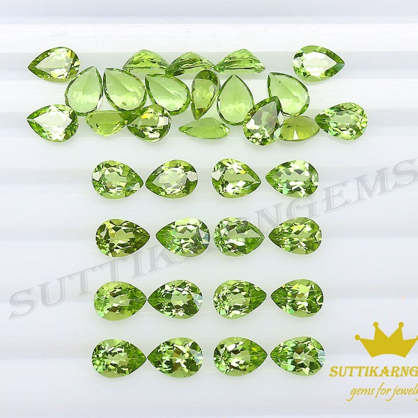 5x7 MM Natural Loose Green Peridot Pear Shape Gemstone Lot , Natural gemstones AAA+ Quality