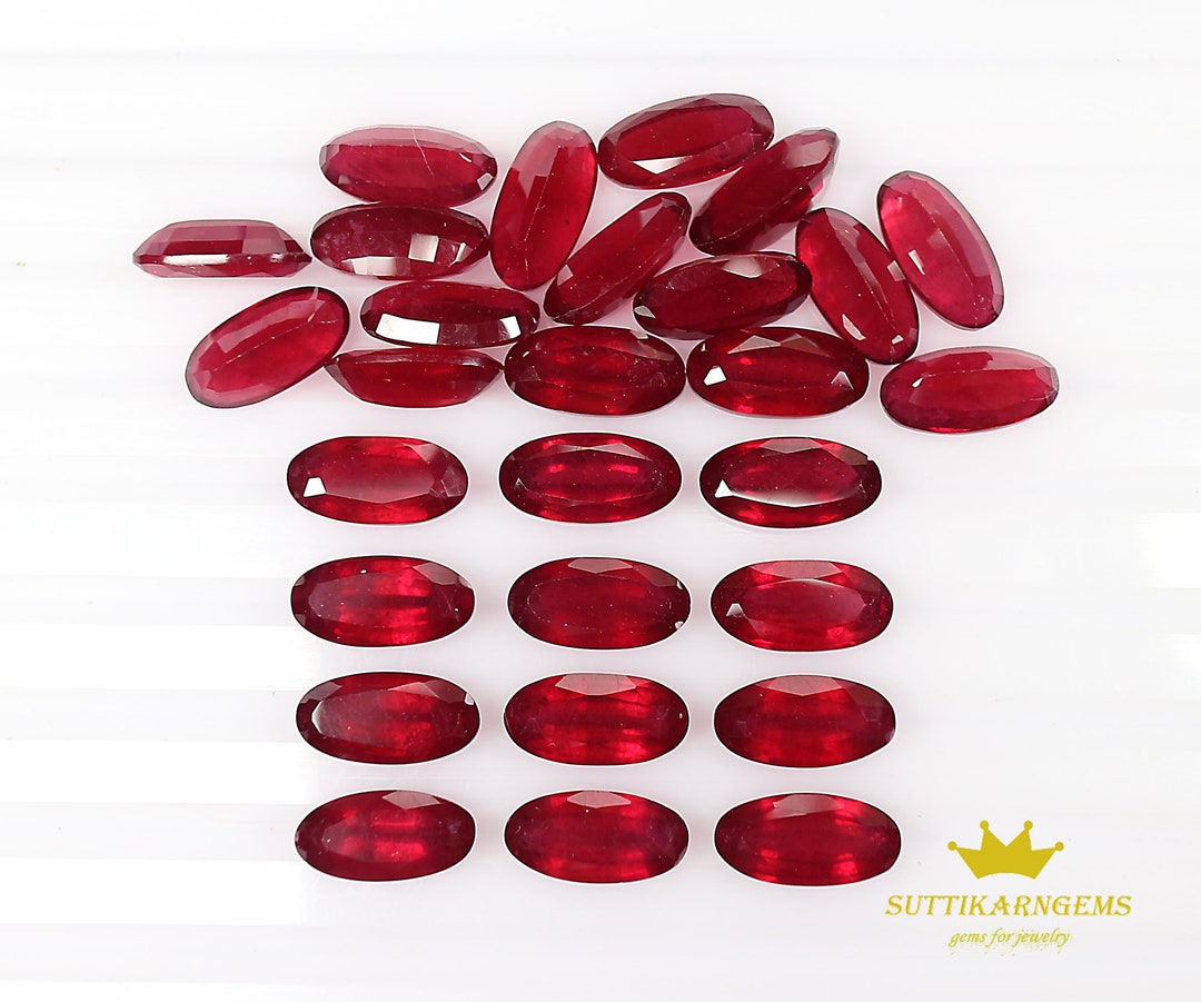 12x6 MM Natural Red Ruby Oval Cut Loose Gemstone Lot ,glass Filled ...