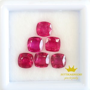 6 Pcs Pinkish Red Ruby Faceted Cushion Gemstone Lot (5 MM)