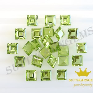 6 MM Natural Green Peridot Square Shape Loose Gemstone Lot , AAA+ Quality