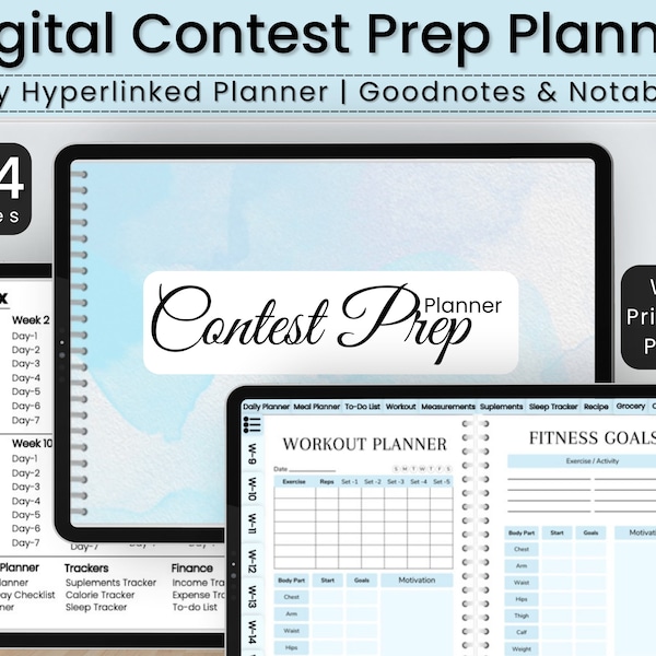 16 Week Bikini Competition Digital Planner, Bodybuilding Figure, Physique, Wellness, Fitness Competition Digital Planner