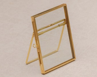 3.5x2.5" Brass & Glass Tabletop Photo Frame in Gold Instant Camera Photo