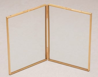 5x7" Double Panel Brass & Glass Tabletop Photo Frame in Gold