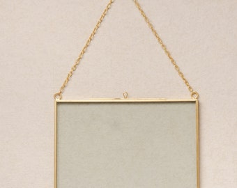 5x7" Brass & Glass Horizontal Hanging Photo Frame