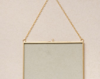 5x7&quot; Brass & Glass Horizontal Hanging Photo Frame
