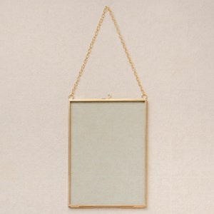 5x7" Brass & Glass Vertical Hanging Photo Frame in Gold