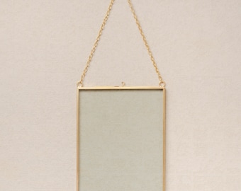 5x7" Brass & Glass Vertical Hanging Photo Frame in Gold